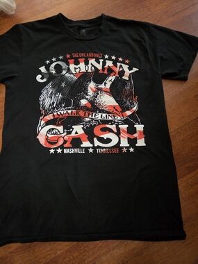 Unisex Johnny Cash Black Graphic Tee - Walk the Line Design, Nashville, Size Med